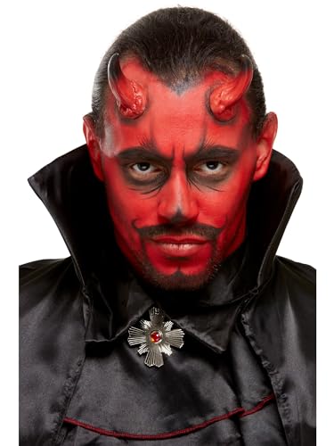 Smiffys Devil Make-Up FX Kit, Red and Black Aqua Face Paint with Horns, Sponge and Applicator, Halloween Fancy Dress Accessory, One Size, Smiffys Branded Packaging, Safe & Tested Costume Make-Up