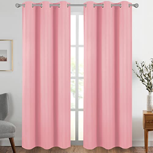 Image of Diraysid Pink Grommet Blackout Curtains for Bedroom Thermal Insulated Room Darkening Curtains Drapes, 42 x 84, 2 Panels