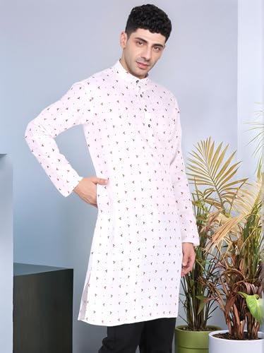 Image of SKAVIJ Mens Cotton Long Sleeve Tunic Printed Kurta