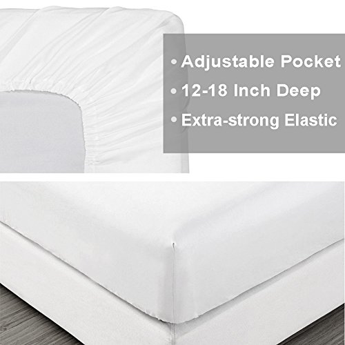 Fbts Basic Bed Sheets Queen White 1800 Luxury Microfiber Sheet Set Adjustable 15 To 18 Inch Mattress Deep Pocket Fitted Sheets For Women Men Bedroom #TOP4