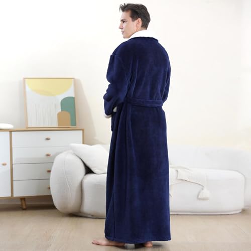 Artfasion Mens Robes Plush Bathrobe: Ultra Soft Flannel Spa Bathrobe, Long Plush V-Neck Robe House Coat with Belt & 2 Pockets2