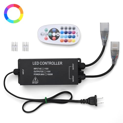 Image of Yescom 1-to-2 Receiver Remote Control for 4-Pin BiLume RGBW Neon Rope Light | 110-120V AC, Receiver box & Y-splitter power cord, Control both RGB neon flex lights, Easy plug-and-play install
