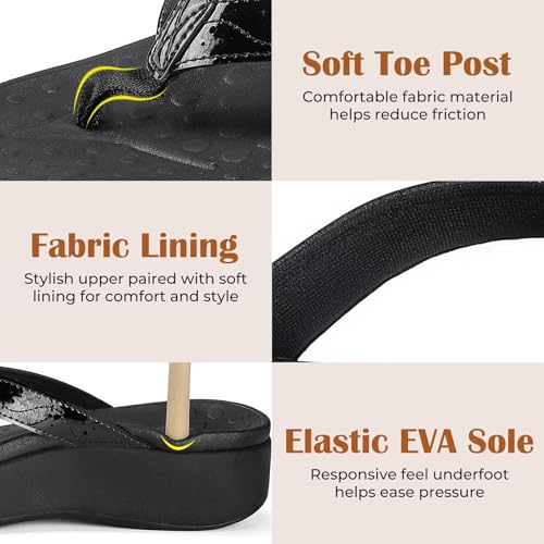 Image of Womens Platform Arch Support Flip Flops | Summer Wedge orthotic Slide Sandals footbed Thong Sandals for Pool Beach