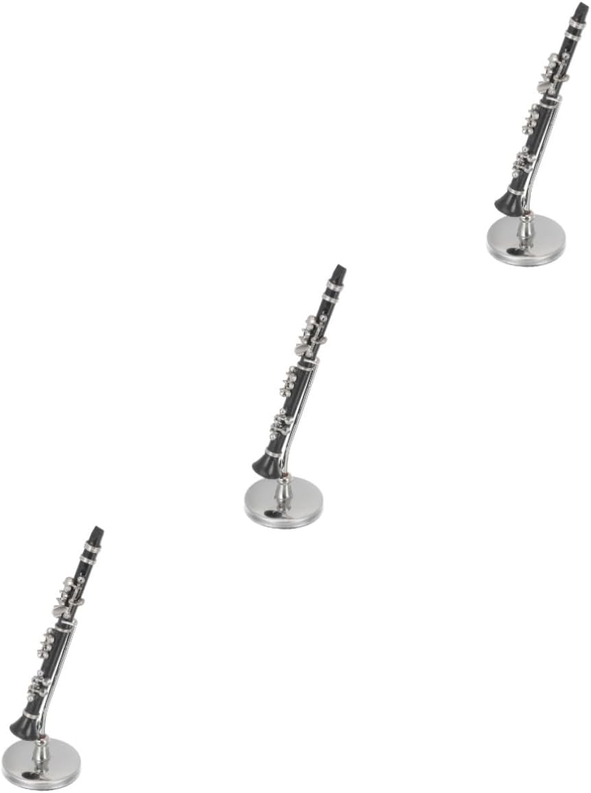 Vaguelly 3sets Miniature Clarinet Model Stand and Case Tiny Musical Instrument for Doll House Decoration for Music and Home Decor Copper Material