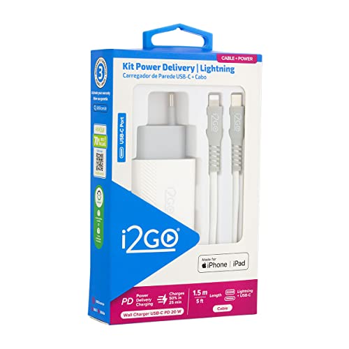 Kit Carregador de Parede Ultra Rápido com 1 Saída USB-C Power Delivery 20W + Cabo iPhone/Lightning +