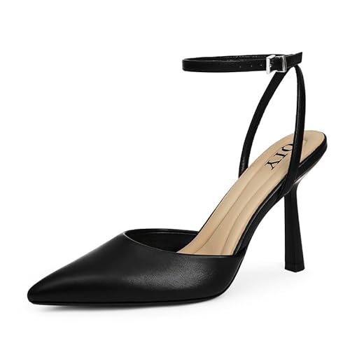 QIY Closed Toe Ankle Strap Heels Women Pumps Pointed Toe Heeled Sandals for Women Stiletto Wedding Dress Shoes