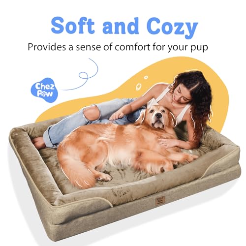 Image of Chez Paw Orthopedic Waterproof Dog Bed for Medium and Large Dogs | Egg Crate Foam, 4-Sided Bolster Support, Waterproof Liner, Non-Slip Bottom, Removable Bolster Cover, 36 x 27 Inch