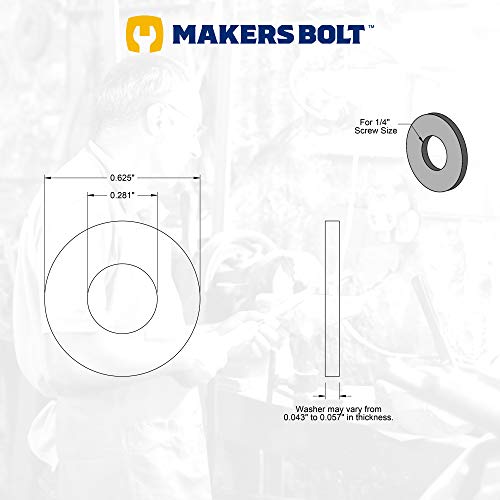 18-8 Stainless Steel 1/4" Flat Washers (100 Pcs) Black Oxidized In Usa By Makers Bolt #TOP3