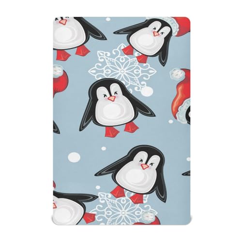 Moudou Christmas Penguin Playard Sheet for Boy Girls, Soft Breathable Fitted Toddler Sheet for Standard Playard Bed Mattress, 39 x 27 x 5 Inch