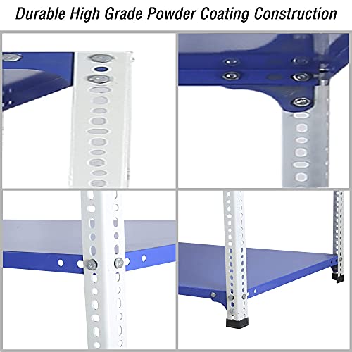 Image of Mil-Nil Prime CRC Sheet 5 Shelf Multipurpose Slotted Angle Rack, 72 x 47 x 15 Inch, 22 Gauge (Blue-White) Powder Coated 16 Gauge Angles