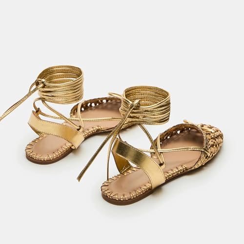 Seborluys Lace Up Ballet Flats Sandals for Women Woven Strappy Flats Sandals Closed Square Toe Summer Flat Shoes with Bow 7