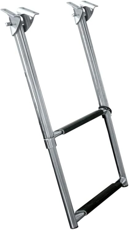 JIF Marine Under Platform Telescoping Ladder – 2-Step Compact Boat Ladder with Slide-Under Design, Electropolished 304 Stainless Steel, Self-Locking Bracket – 400 lb Capacity