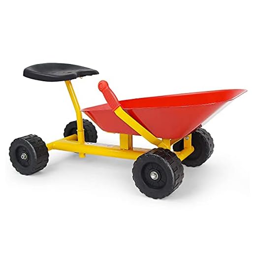 Costzon 8" Kids Ride-on Sand Dumper, Children Outdoor Sandbox Toy Wheelbarrow Sit On, Heavy Duty Steel Digging Scooper Excavator Crane with 4 Wheels, Metal Garden Play Tools for Boys & Girls (Red)