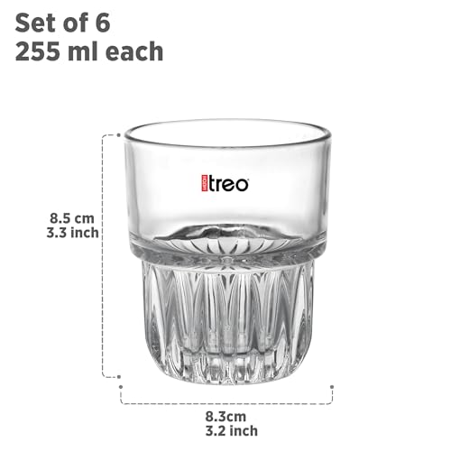 Image of Treo by Milton Empress Whiskey Glass Set of 6, 255 ml Each I Crystal Clear Glass I Classic Design I Tumbler for Whiskey, Bourbon, Scotch & Cocktails