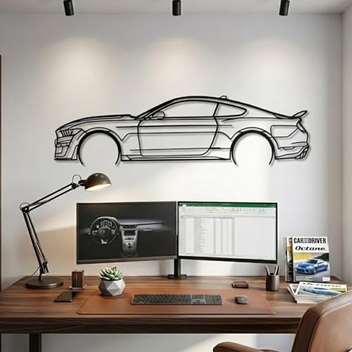 Image of Herrlich Homes Mustangg Car Metal Wall Art | Metal | Easy to Hang | Car lover Gift | Classic Silhouette Metal Wall Decor | 70 cm