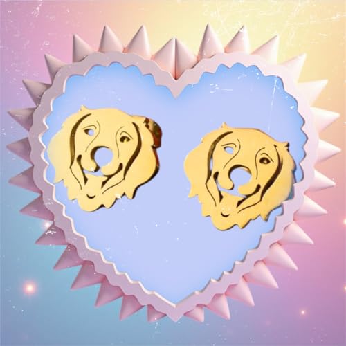 Golden Retriever Dog Face Stud Earrings, Gold-Tone, Adjustable Back4