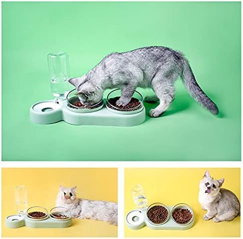 Pet Feeder 2-in-1 Pet Feeder Cats Dogs Food Bowl Water Bowls Automatic Water Dispenser for Dog Cat Feeders Drinking Pet Products Pet Waterer(Green)