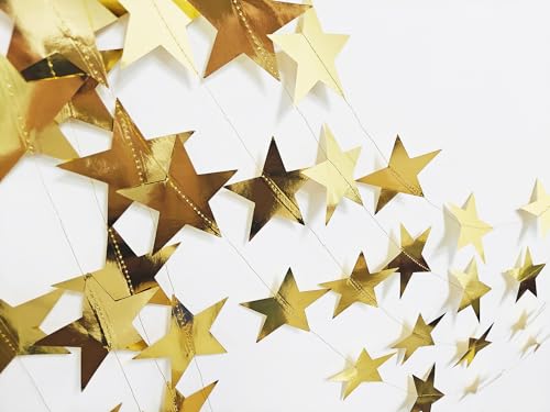 Image of 4-Pack Star Garland, Glitter Gold Star Garland Banner, Graduation Decorations 2026, Twinkle Twinkle Little Star Decorations for Christmas, Baby Shower & Birthday, 4 inch x 13ft Each, Holiday Party Decor