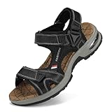 SONLLEIVOO Mens Hiking Sandals Leather Air Cushion Non Slip Comfortable Beach Footwear (Black, Adult, Men, 7, Numeric, US Footwear Size System, Medium)