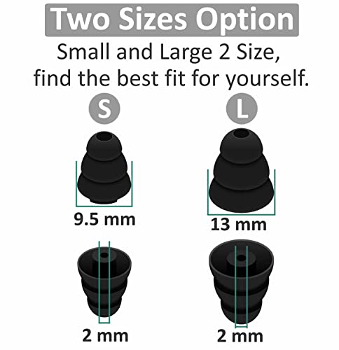 4ペア トリプルフランジ Shure SE215 Pro イヤーチップと互換性があり、ノイズ低減シリコン 2mm コネクタ穴付き イヤーチップ イヤホン Etymotic Research / Klipsch / Westoneと互換性あり - ブラック