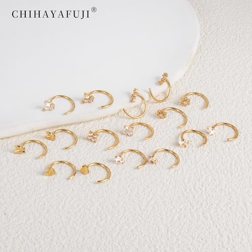Chihayafuji 14K Gold Huggie Half Hoop Earrings Cartilage Helix Open Backless Earrings for Women 8 Pairs Hypoallergenic Small Nickel Free No Back Stay Close Jewelry Set Trending Valentine's Day Gifts - image 6
