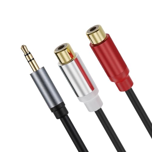 Discool 3.5mm TRS Stecker auf 2RCA Buchse vergoldetes Y Splitter Kabel, 1/8 zu 2 RCA Aux Verlängerungskabel Adapterkabel OD 4.5 für DVD, TV/HDTV, VCR's, CD-Player(0.3M/0.98ft, M zu F)