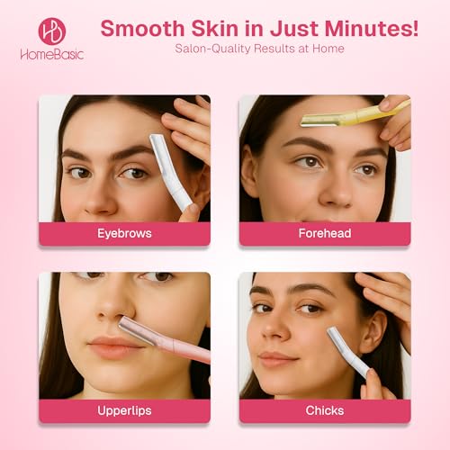 Image of HomeBasic Face Razor for Women Facial Hair Remover - Pack of 3 | Stainless Steel Eyebrow Razor | Reusable Dermaplaning Tool for Upper Lip, Chin, Forehead, Cheeks & Peach Fuzz