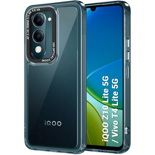 Image of TheGiftKart Hybrid Shockproof Back Cover Case for iQOO Z10 Lite 5G / Vivo T4 Lite 5G | Stylish Camera Border | Electroplated Buttons | Crystal Clear Hard Back Cover Case (TPU & PC, Transparent Bumper)