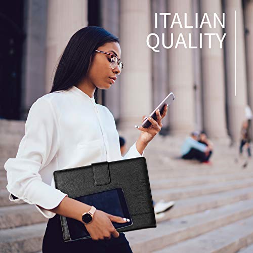 Image of Maruse Italian Leather Executive Padfolio, Folder Organizer with Magnetic Closure and Writing Pad, Handmade in Italy, Black