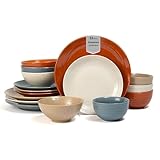 Sango Siterra Painter's Palette 16-Piece Stoneware Dinnerware Set - Service for 4, Ceramic Plates and Bowls Sets, Chip Resistant, Rustic Dishware, Microwave & Dishwasher Safe Kitchen Dishes