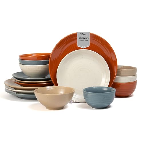 Sango Siterra Painter's Palette 16-Piece Stoneware Dinnerware Set - Service for 4, Ceramic Plates and Bowls Sets, Chip Resistant, Rustic Dishware, Microwave & Dishwasher Safe Kitchen Dishes Sango Siterra Painter's Palette 16-Piece Stoneware Dinnerware Set - Service for 4, Ceramic Plates and Bowls Sets, Chip Resistant, Rustic Dishware, Microwave & Dishwasher Safe Kitchen Dishes