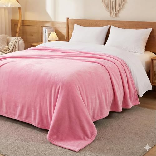 Image of Cotton Bolls Textiles Cozy Plush AC Blanket for Single Bed, Lightweight All Season Blanket, Ultra Soft Blanket for AC Room, Mild Winter, Can Be Used as Bedsheet in Winter, 90x90 Inches, Pink