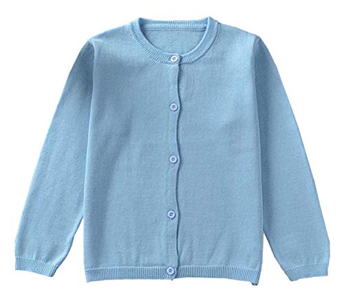 GSVIBK Baby Girls Cotton Cardigan Long Sleeve Kid Button Sweater Girl Crewneck Cardigans Uniform Sweater 112 Blue 8Y