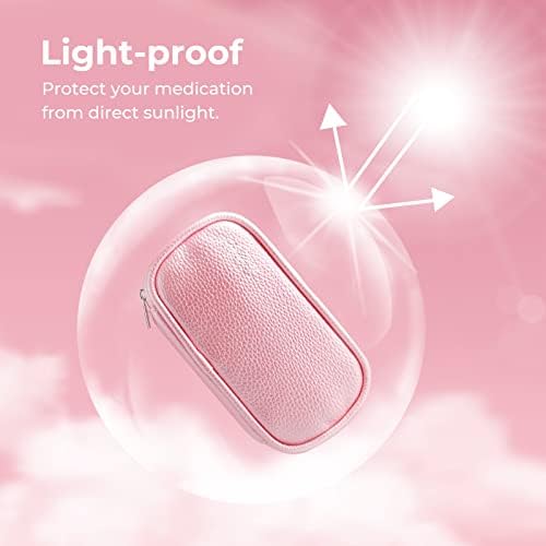 AUVON Pink PU Leather Bag Pill Boxes 7 Day 2 Times a Day, Large AM/PM Pill Box Organiser with Portable Zipper Leather Bag for Holding Supplements, Vitamins and Fish Oils
