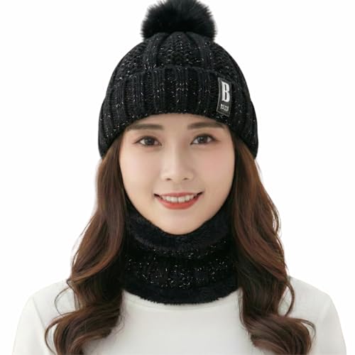 Image of Kraptick Women's Winter Beanie Cap and Scarf Set with Soft Fleece Lining, Thick Cable Knit Woolen Cap for Ladies & Neck Warmer for Extreme Cold Stylish Pom Pom Hat & Scarf Set -7
