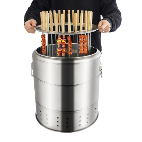 Grill bezdymny z 28 szpikulcami, stal nierdzewna wewnętrzna kuchenka do grillowania na węgiel drzewny duszona beczka o dużej pojemności przenośny 360° dookoła piec do pieczenia z uchwytem