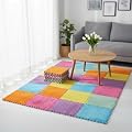 Tinideya 36 Pcs Plush Interlocking Carpet Tiles, Macaron Colors 12 x 12 x 0.4 Inch Squares EVA Foam Carpet Tiles, Machine-Washable, Anti-Slip, Puzzle Floor Mat for Home Bedroom