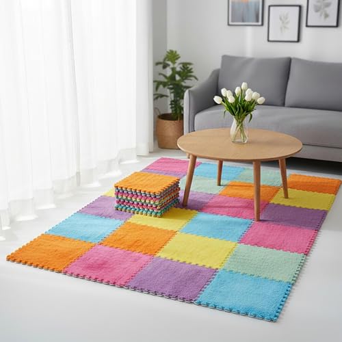 Tinideya 12 Pcs Macaron EVA Foam Carpet Tiles 12x12in