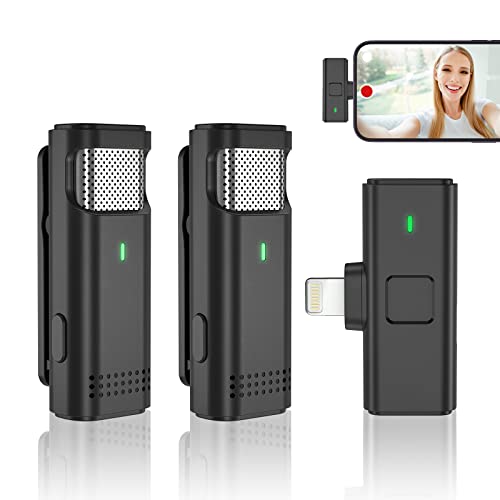 Aivoxe Wireless Lavalier Microphone for iPhone iPad: 2 Pack Professional Wireless Microphones, Plug & Play Lapel Microphone Wireless Clip on Mics for Recording, YouTube, Live Stream, Facebook, TikTok