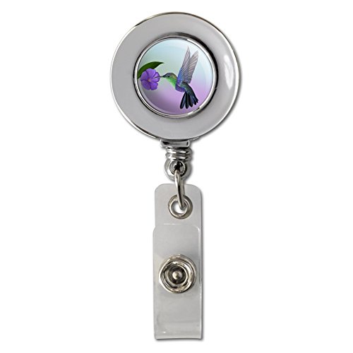 Hummingbird Crowned Woodnymph Purple Violet Retractable Reel Chrome Badge ID Card Holder Clip
