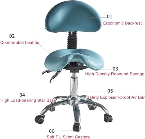 Tabouret selle ergonomique réglable avec dossier pour dentiste et esthéticienne