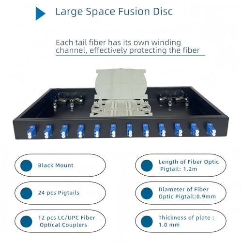 TXWTXPJ-12-Port LC Duplex Singlemode Fiber Enclosure, 24-Core Rack Mount Enclosure with Splice Trays, Couplers & Pigtails for 19" Racks alternate view
