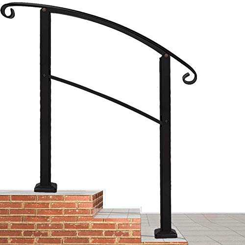 Handrails For Outdoor Steps,3 Step Handrail Fits 1 To 3 Steps Mattle Wrought Iron Handrail Stair Rail With Installation Kit Hand Rails For Outdoor Steps Black #TOP3