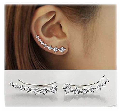 Elensan 7 Crystals Ear Cuffs Hoop Climber S925 Sterling Silver Hypoallergenic Women Earrings