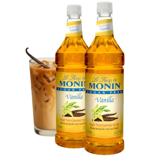 Monin - Jarabe de vainilla sin azúcar, sabor a grano de vainilla, ideal para café, cócteles y latones, sin gluten, sin OMG (1 litro, 2 unidades)