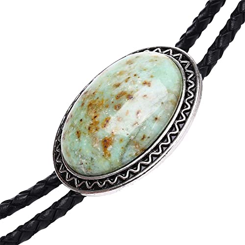 Image of Turquoise Agate Granite BOLO Tie for Men Women Leather Wedding Necklace Western Cowboy Necktie