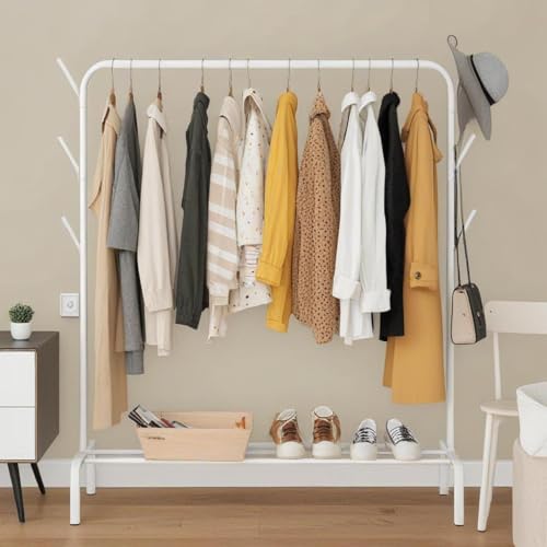 Image of Owme Heavy Duty Clothes Drying Rack with Wheels | 1 Tier Double Pole Garment Rack | Laundry Drying Stand for Balcony | Cloth Hanging Stand | Indoor Outdoor Drying Rack for Clothes - POLE WHITE