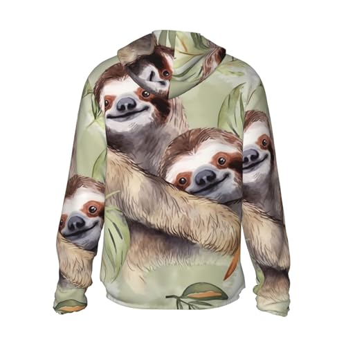 Men's Sun Protection Hoodie UPF 50+ Watercolor Sloth Rash Guard Long Sleeve Women's Sun Shirts Lightweight3
