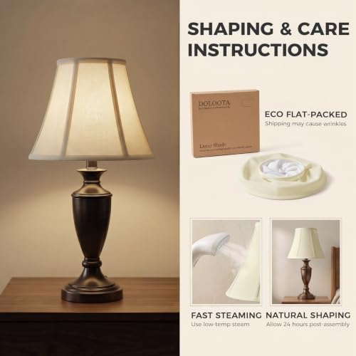Cream Bell Lamp Shades Set of 2, 6.7" Top x 13" Bottom x 10" Height, Fabric Replacement Lampshades for Table Lamps, Spider Fitter Shades for Living Room & Bedroom, 2 Harps Included, Assembly Required by DOLOOTA - Used condition - Image 6