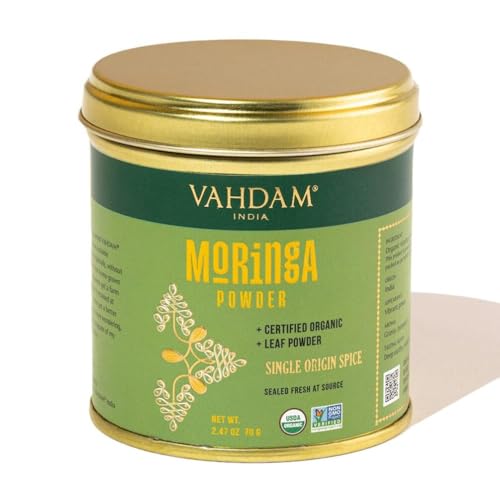Image of VAHDAM, Organic Moringa Powder (2.47oz /70g) 100% Raw, Gluten Free Moringa Leaf Powder (Moringa Oleifera) Perfect for Cooking, Smoothies, Lattes & Moringa Tea | Direct from Source